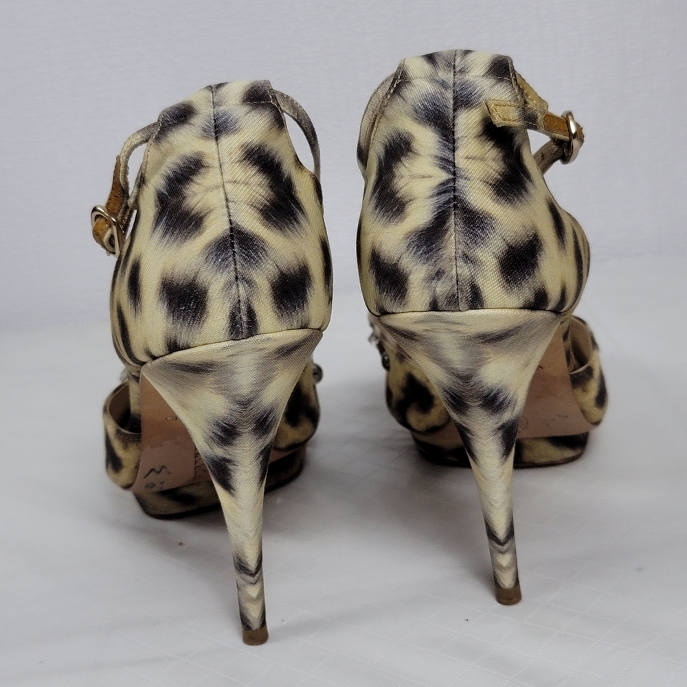 Oscar De La Renta Crystal Embellished Animal Print Platform Sandals 40 - Picture 10 of 14